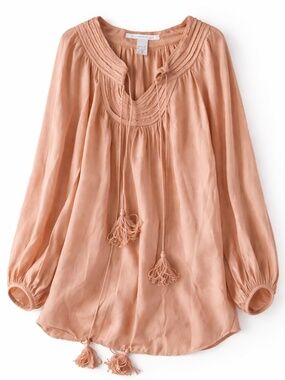 Diane von Furstenberg Soft Peach Pintuck Blouse Boho 6